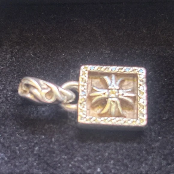 Chrome Hearts .925 Diamond Pendant Pave Signature Square Cross Frame Necklace